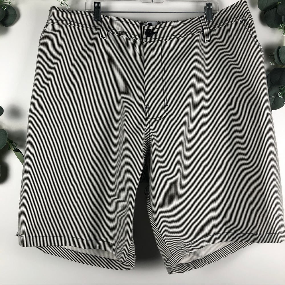 Winston Box Men Shorts Black BlackWhite Stripe Elastic Back Waist Short Sz 50